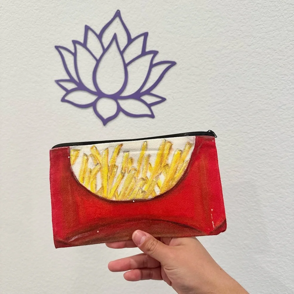 French Fry Pencil Case Beauty/Stationary Bag Handmade Acrylic Paints 7 1/2”L x 5